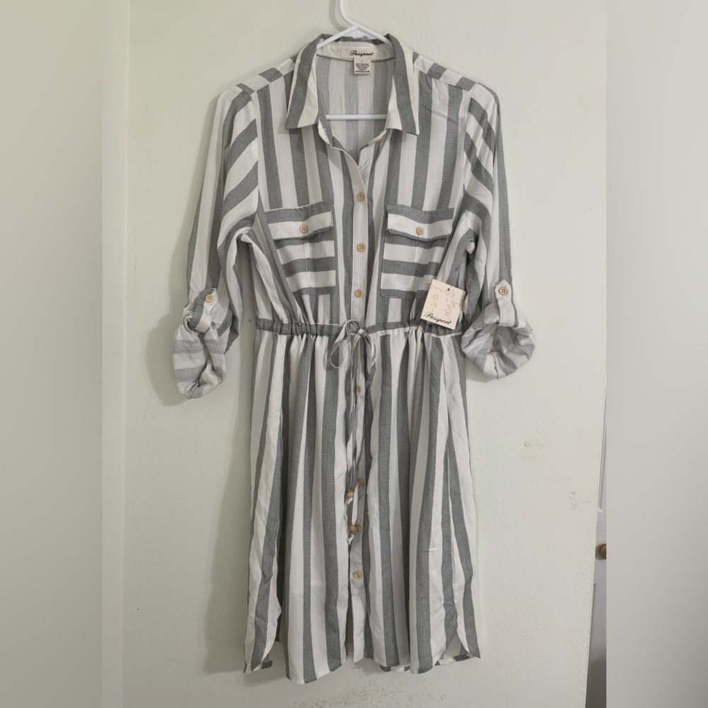 NWT Passport womensStriped Button-Up Dress, size large